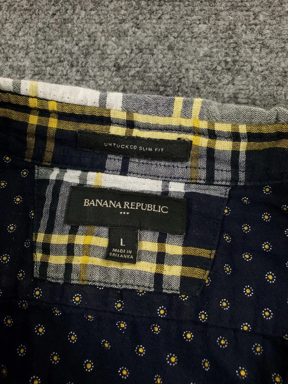Banana Republic Untucked Slim Fit Shirt Large Double Faced Flip Up Yellow Plaid